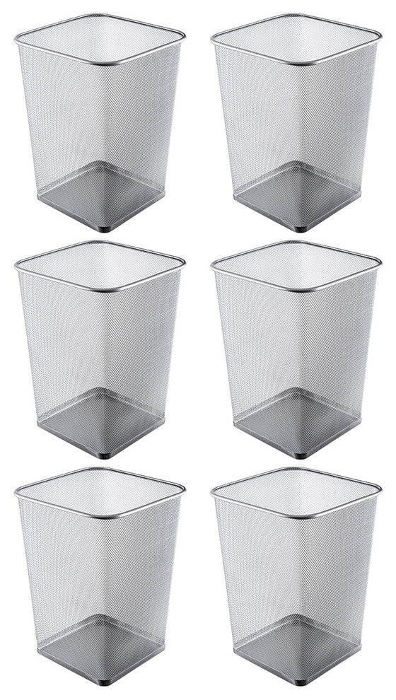 Ybm Home Steel Silver Mesh Square Open Top Waste Basket Wire Bin 5 Gallon, 6-Pac