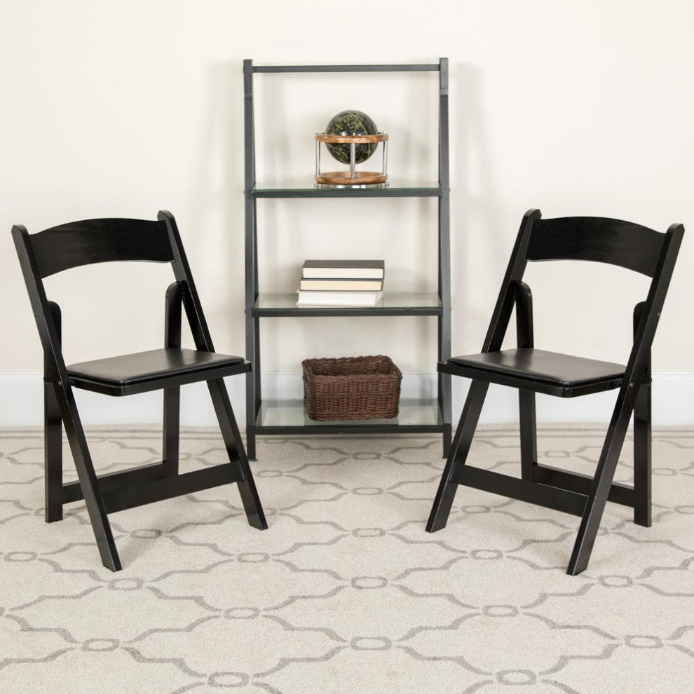 2 Pack Black Wood Folding Chair with Vinyl Padded Seat