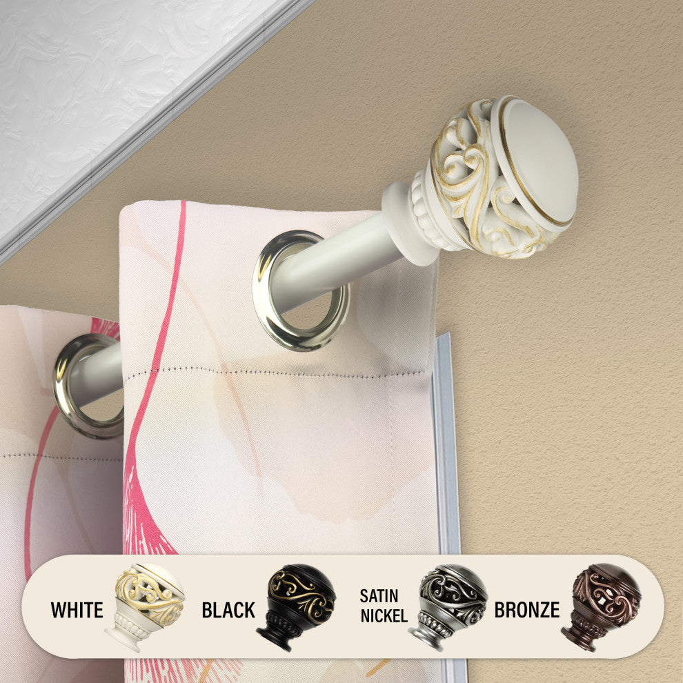 Claudia 1" Curtain Rod, White, 48-84"