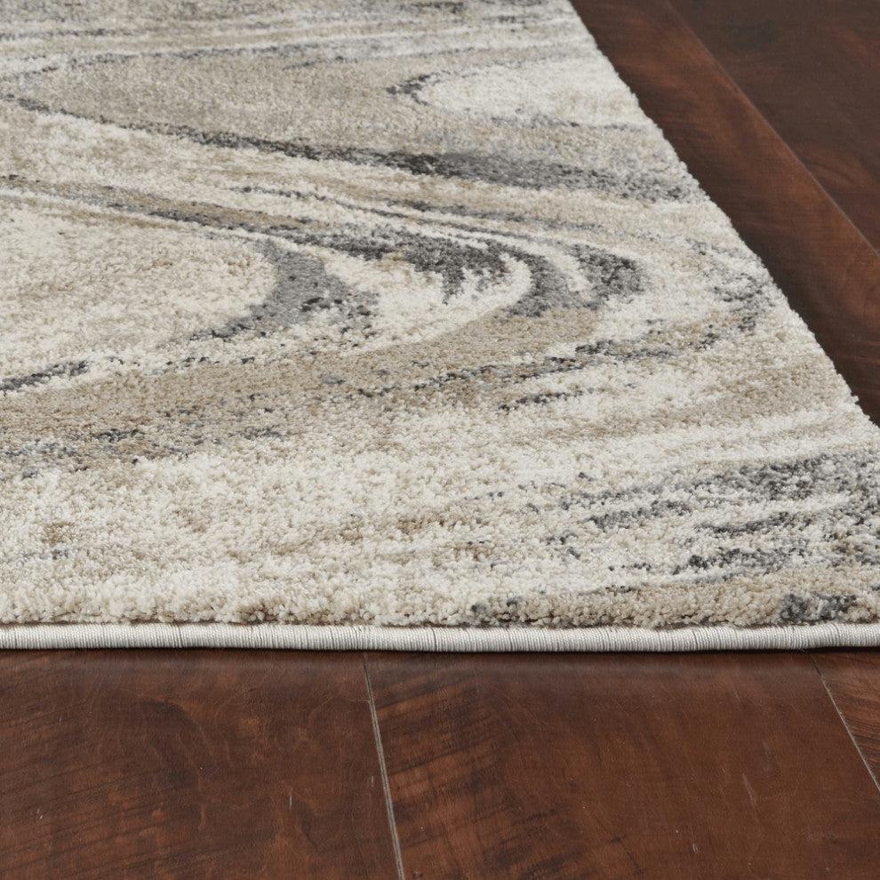 5' X 8' Natural Abstract Wave Brushstrokes Indoor Area Rug
