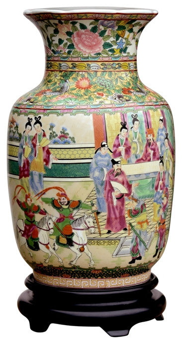 Chinese Rose Canton Porcelain Vase With Stand 14"