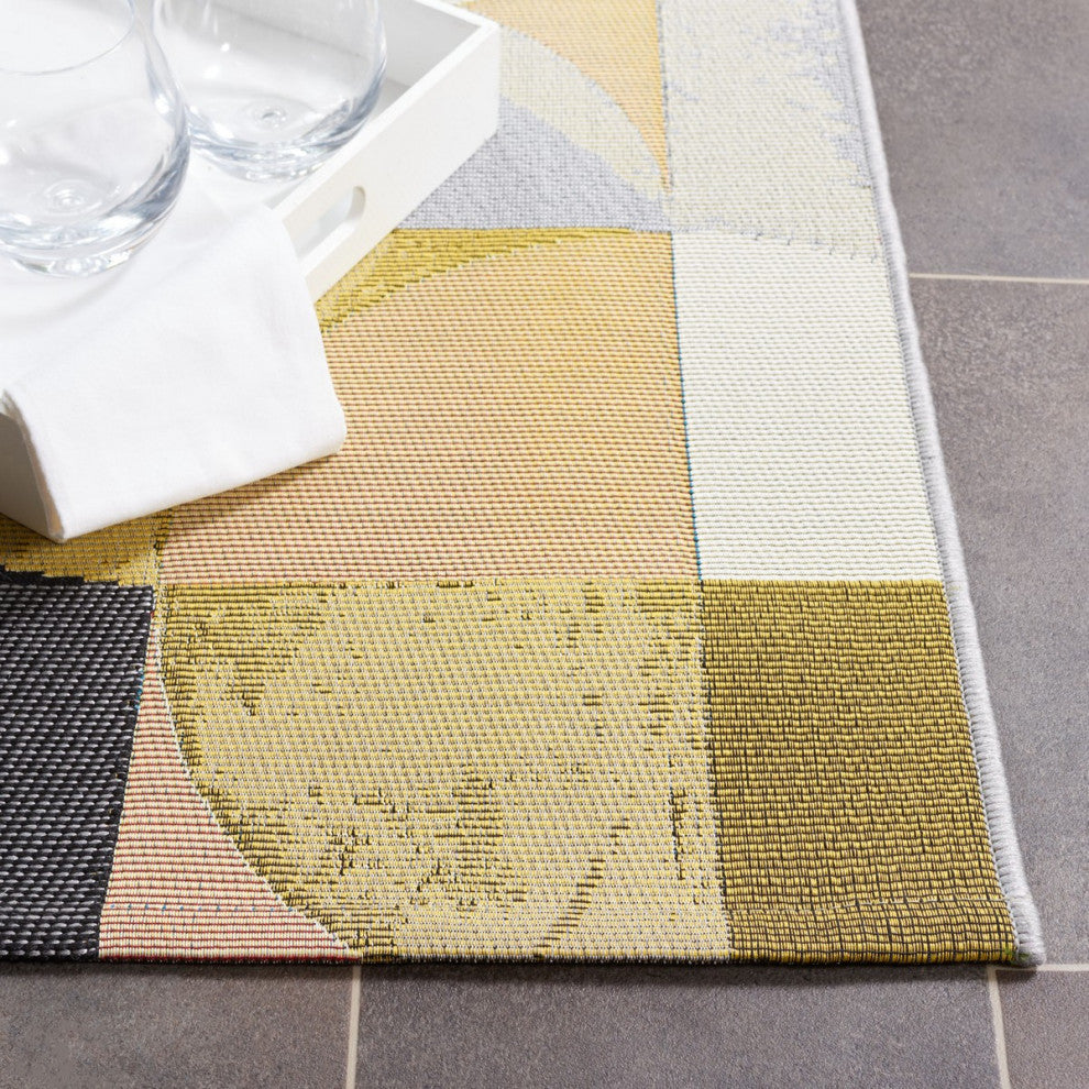 Safavieh Barbados Collection Indoor-Outdoor, BAR539 Rug, Ivory Black/Blue Rust, 6'6" Square