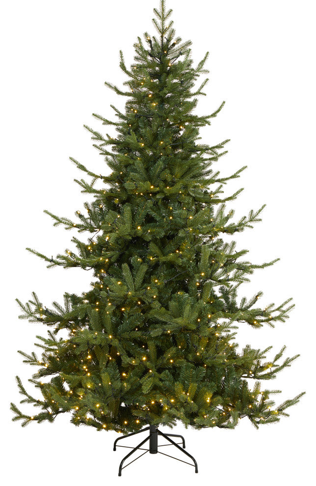 7' Swedish Fir Faux Xmas Tree With 500 White Lights & 1291 Bendable Branches