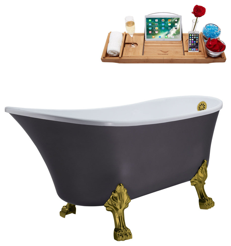 55" Streamline N355BGL-BGL Clawfoot Tub and Tray With External Drain