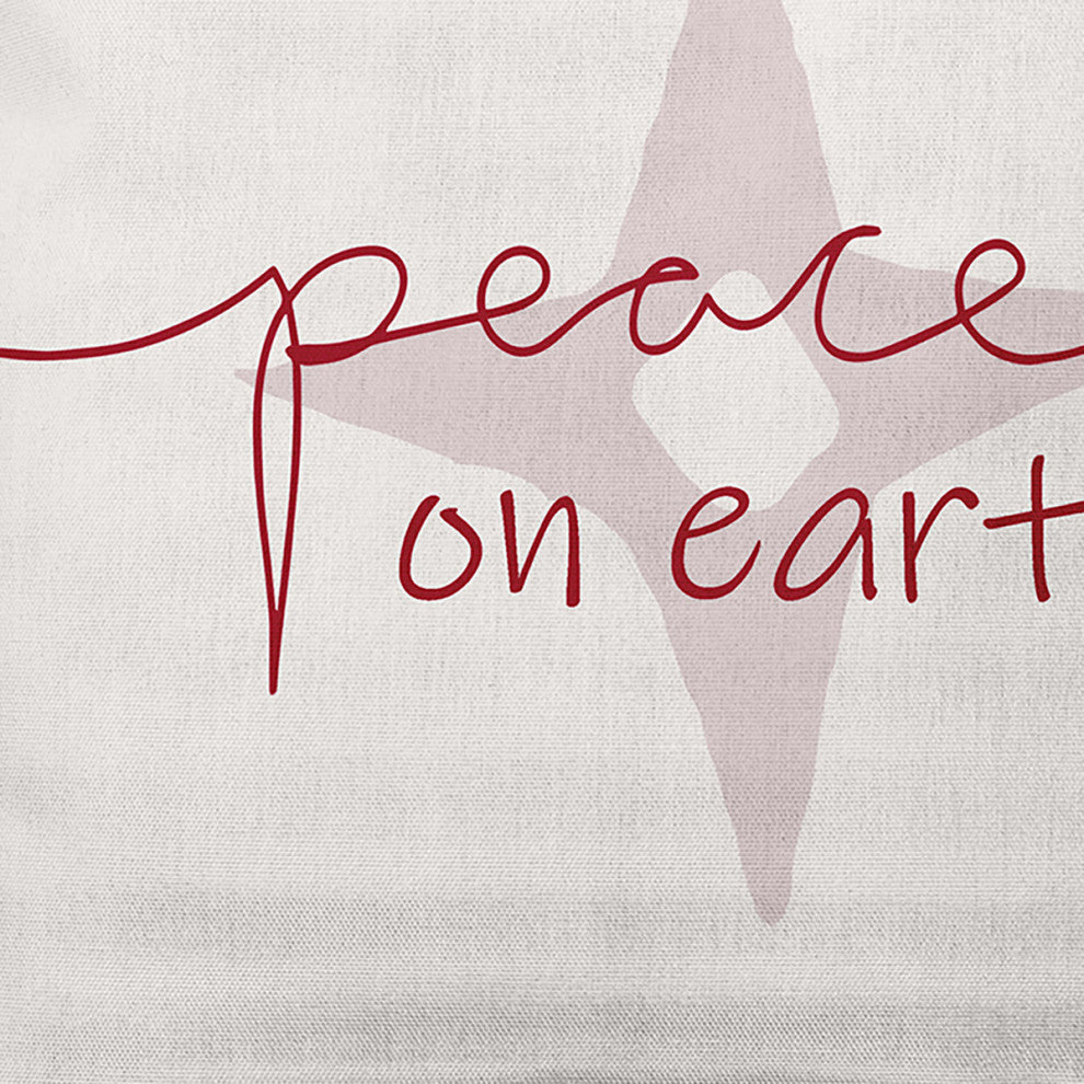 Merry Red Colored Peace on Earth Christmas Polyester Throw Pillow, 26"x26"
