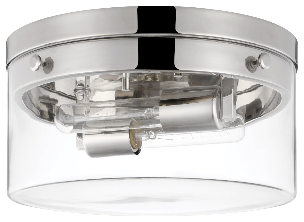 Intersection Medium Flush Mount Fixture, Polished Nickel With Clear Glass