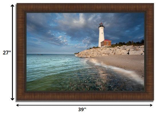 39" White Light House With Ocean 3 Framed Wall Art