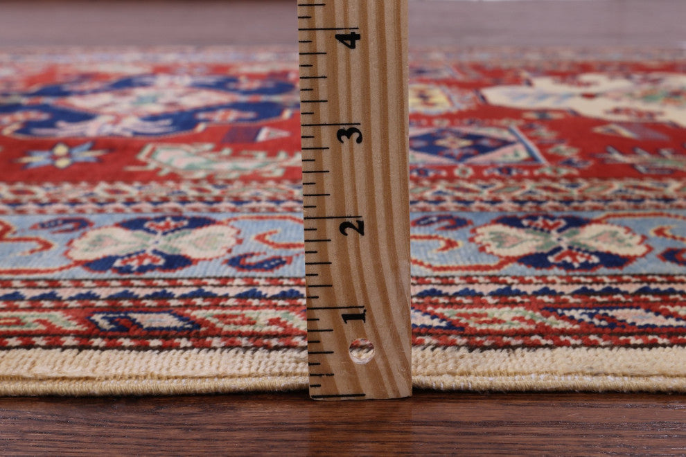 4' 2" X 5' 11" Super Kazak Hand Knotted Geometric Rug Q10624