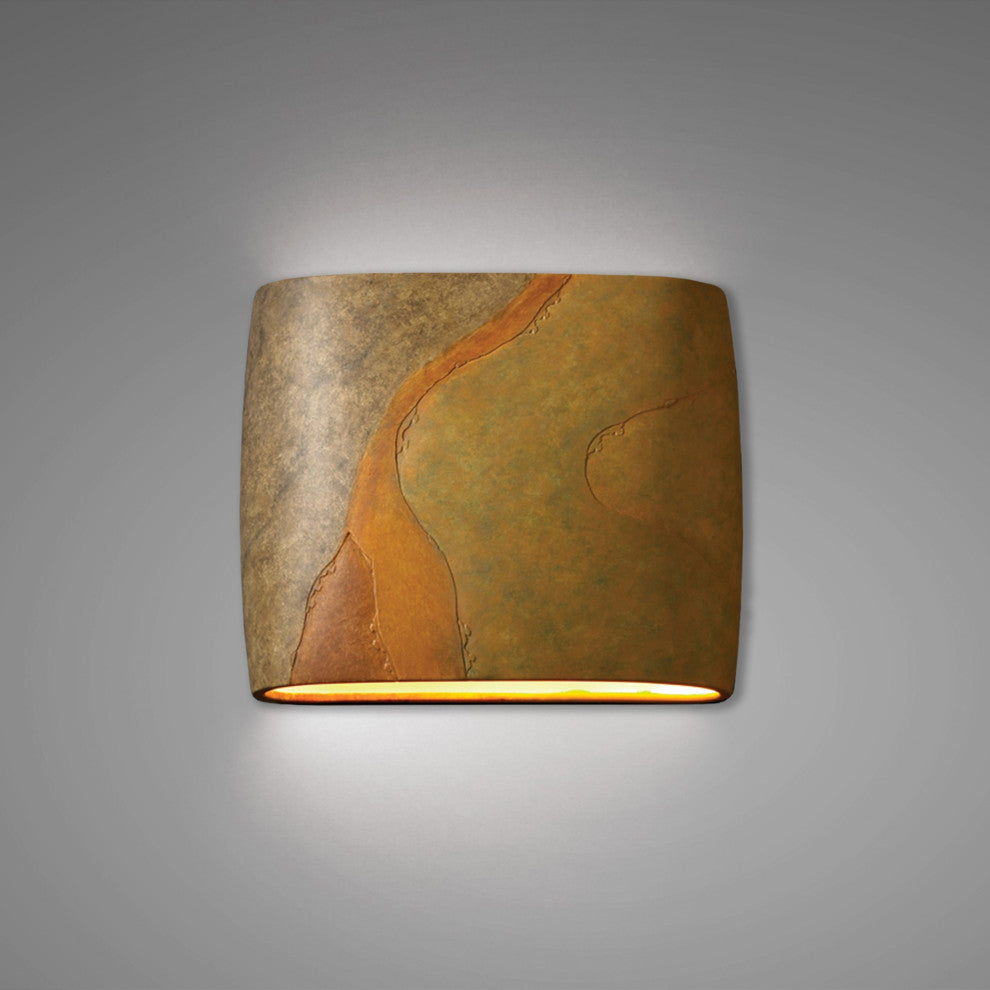 Ambiance ADA Outdoor Ceramic Wide Oval Wall Sconce, Harvest Yellow Slate, LED