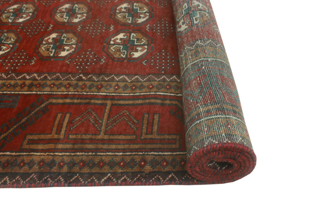 Fine Vintage Distressed Kwasi Red/Charcoal Runner, 4'0 x 8'5