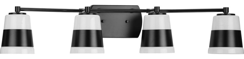 Haven Collection Four-Light Matte Black Opal Glass Luxe Industrial Bath Light