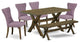 6-Piece Set, Dahlia Seat Chairs, Bench and Table With Wooden Legs, Jacobean