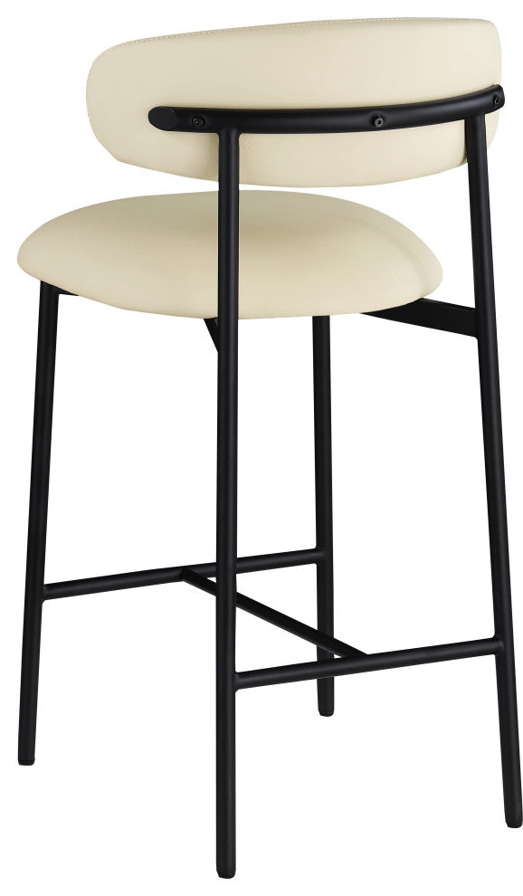 Lupita Upholstered Counter Stool, Cream, Vegan Leather, Matte Black, Set of 2