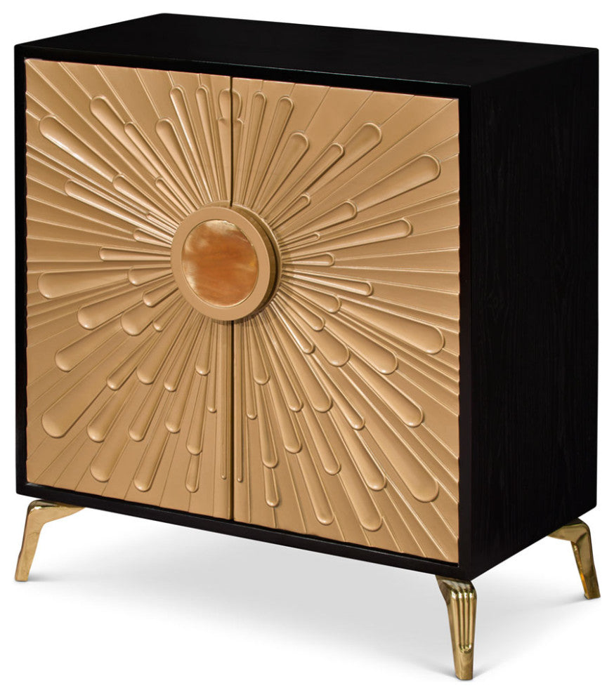 Gold and Black Sun Motif Zen Modern Asian Cabinet