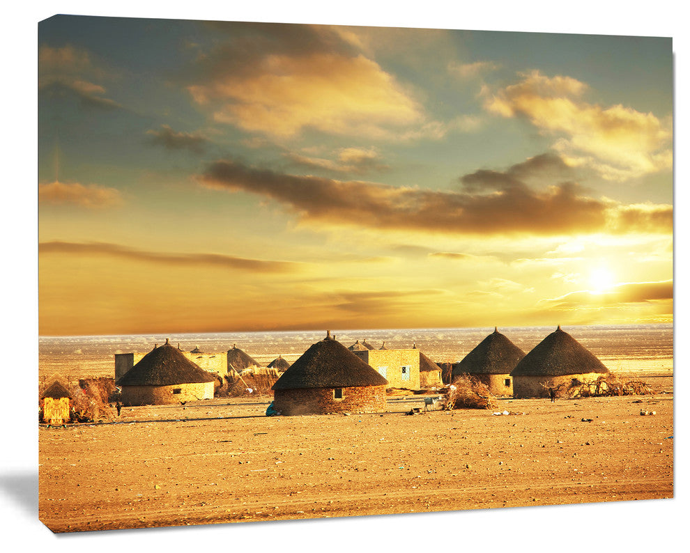 Beautiful African Village Huts, African Landscape Canvas Art Print, 20"x12"