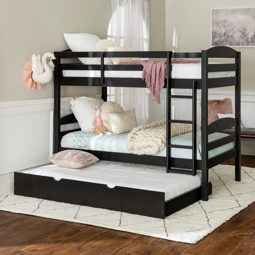 Solid Wood Twin over Twin Bunk Bed and Storage/Trundle Bed - Black