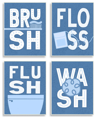 Fun Flush and Floss Bathroom Hygiene Chores Dynamic Text , 4pc, each 13 x 19