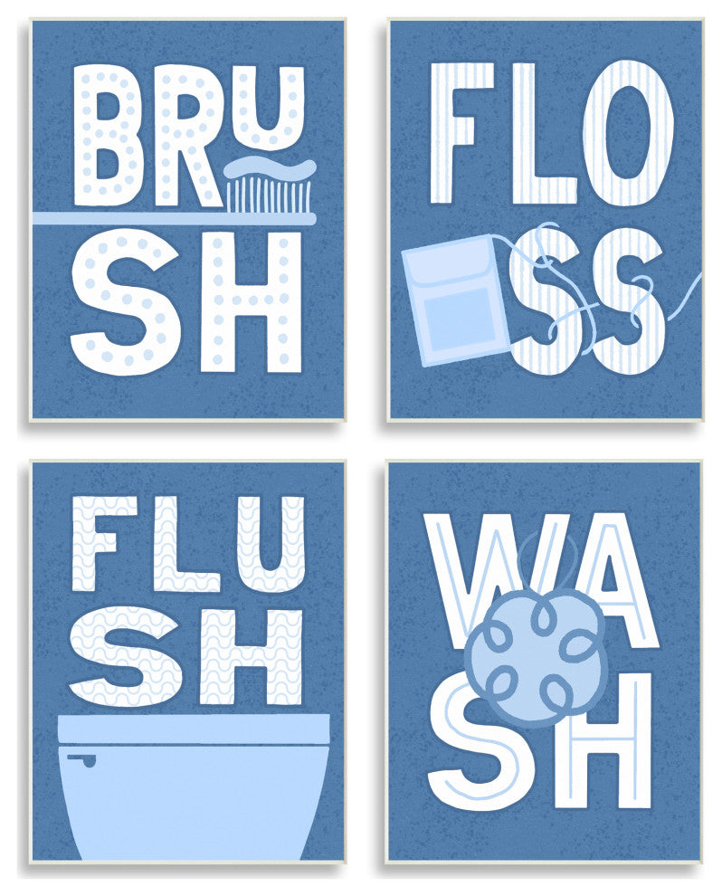 Fun Flush and Floss Bathroom Hygiene Chores Dynamic Text , 4pc, each 13 x 19