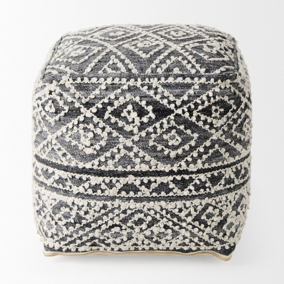 Farida 16Lx16Wx16H Dark Gray Wool and Polyester Patterned Pouf