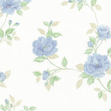 Silk Impressions 2, Contemporary Floral White, Light Blue Wallpaper Roll