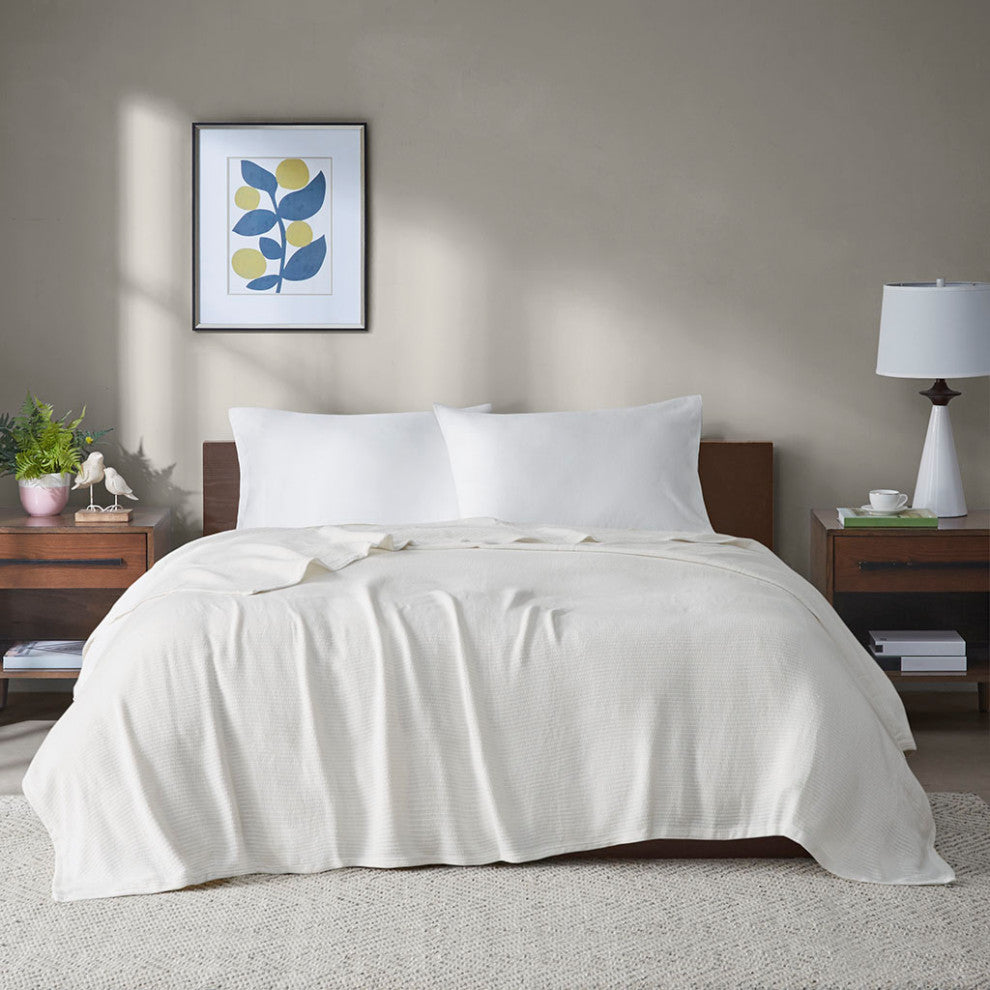 Madison Park Freshspun Basketweave All-Season Bedding Blanket, Cream
