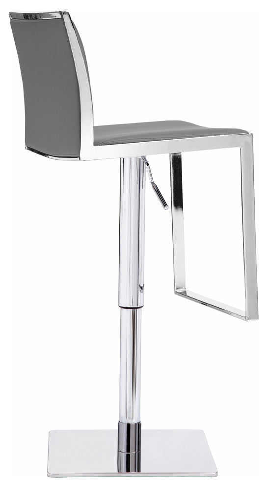 Zelda Leather Adjustable Bar Stool, Gray Leather