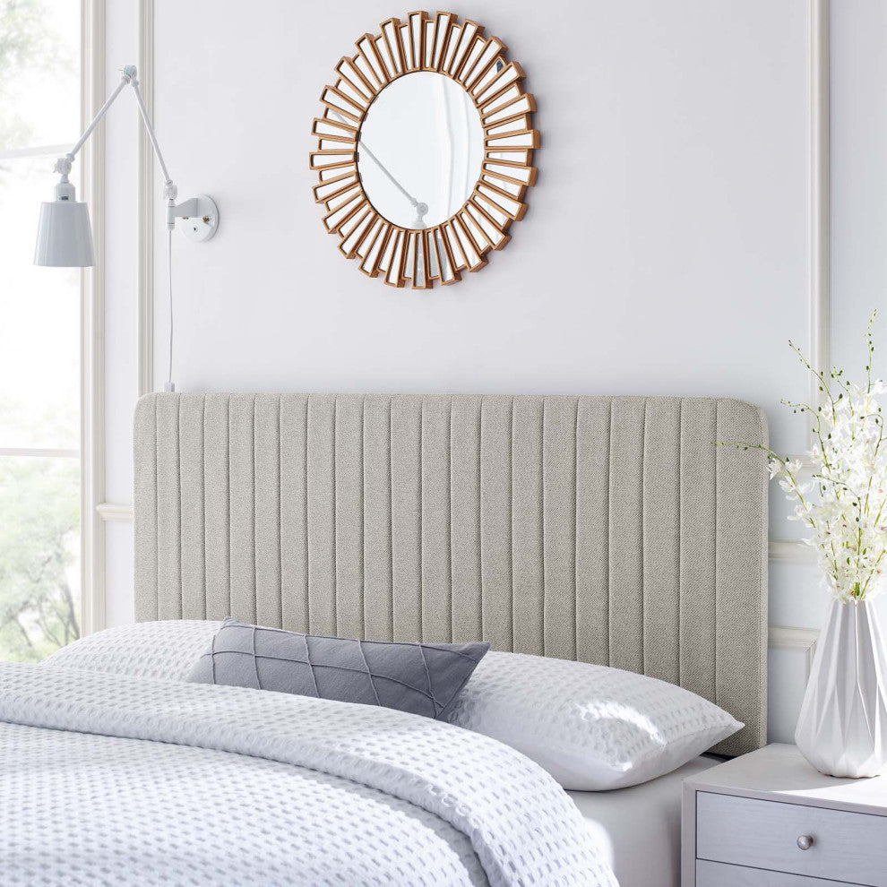 Milenna Channel Tufted Upholstered Fabric Twin Headboard Oatmeal