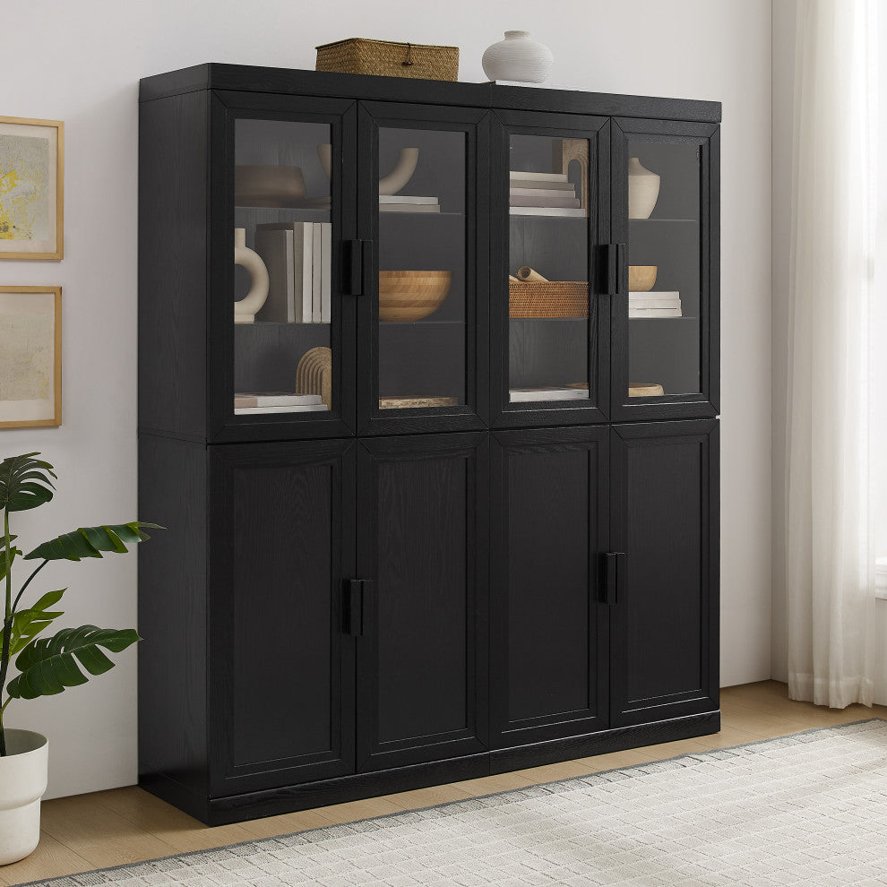 Essen 2Pc Pantry Storage Cabinet WithGlass Door Hutch Set, 2 Pantries