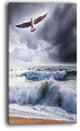 "Large Seagull Over Stormy Waves" Modern Beach Canvas Art Print, 16"x32"