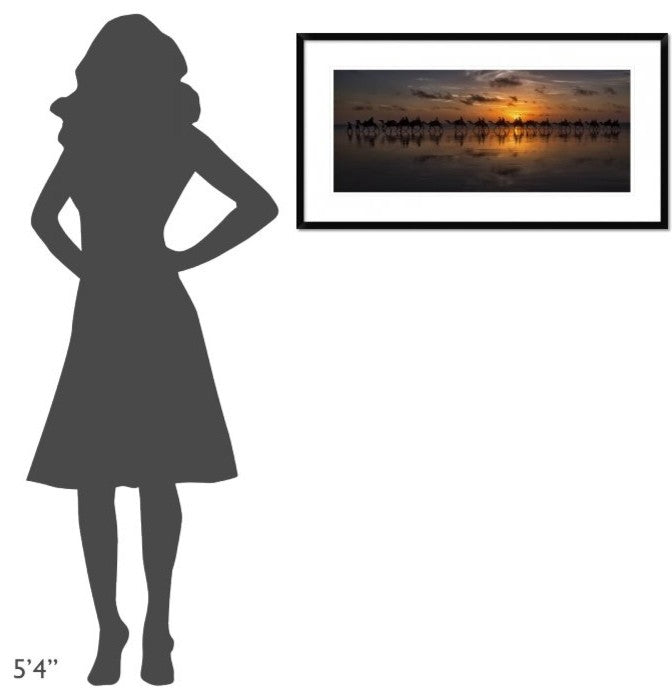 "Sunset Camel Safari" Framed Digital Print by Louise Wolbers, 38"x20"