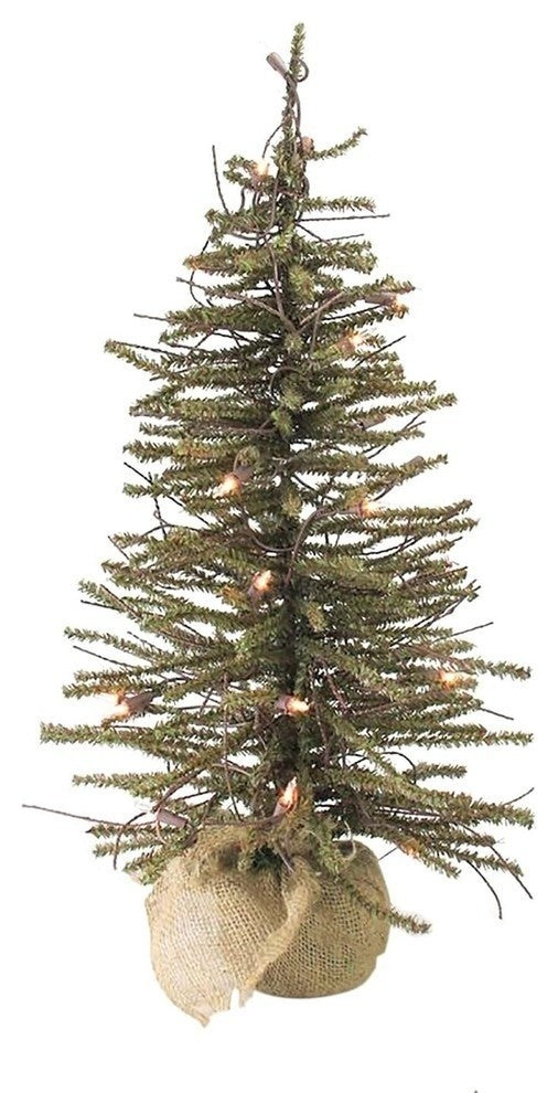 4'' Pre-Lit Warsaw Twig Artificial Christmas Tree in Burlap Base, Clear Lights