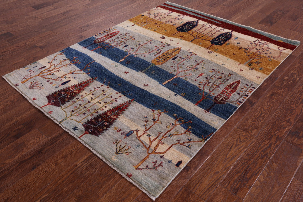 4' 9" X 6' 4" Tribal Persian Gabbeh Hand-Knotted Rug Q5302