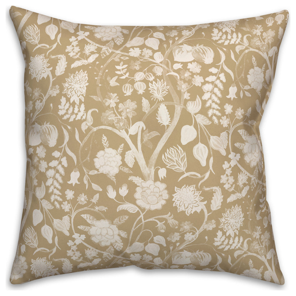 Gold and White Florals 18x18 Spun Poly Pillow
