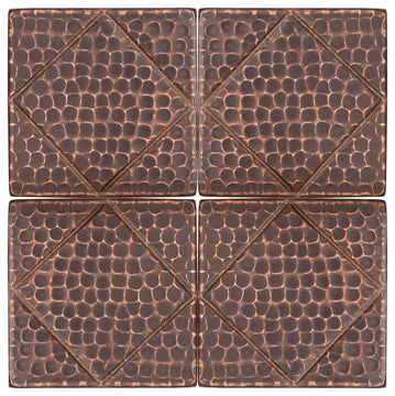 Hammered Copper Tile with Diamond Design, Set of 4