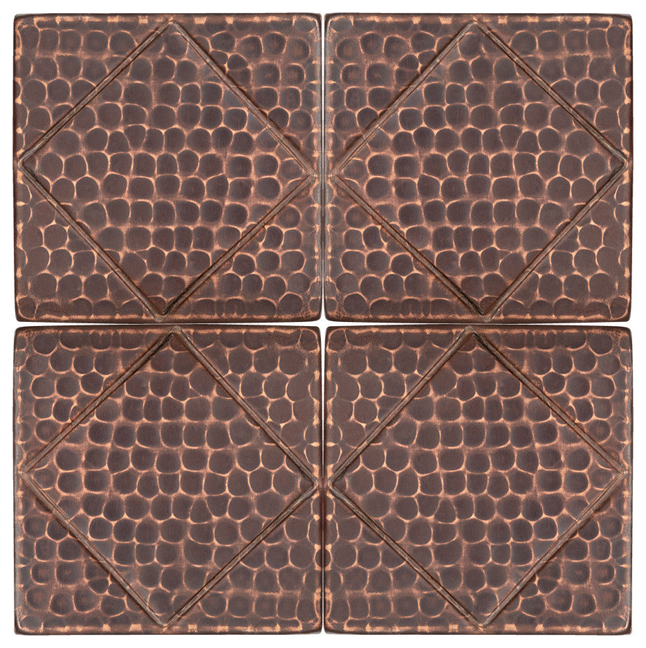 Hammered Copper Tile with Diamond Design, Set of 4