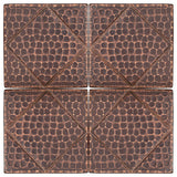 Hammered Copper Tile with Diamond Design, Set of 4