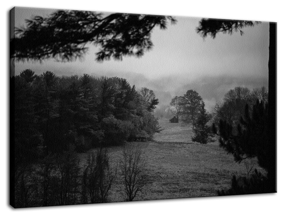 Mist of Valley Forge Black & White Landscape Canvas Wall Art Print, 24" X 36"