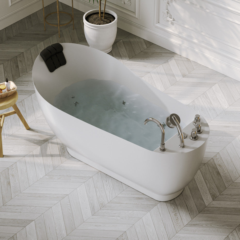 59" L x 29.5" W White Acrylic Right Drain Freestanding Whirlpool Tub