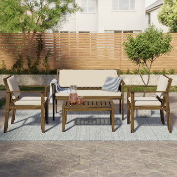 Sunnyside 4-Piece Outdoor Patio Furniture Set, Solid Acacia Wood