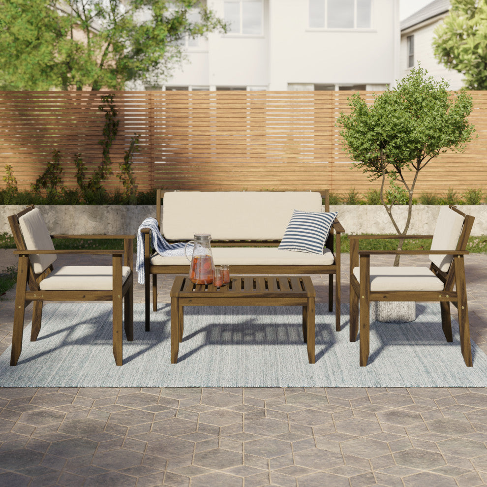 Sunnyside 4-Piece Outdoor Patio Furniture Set, Solid Acacia Wood