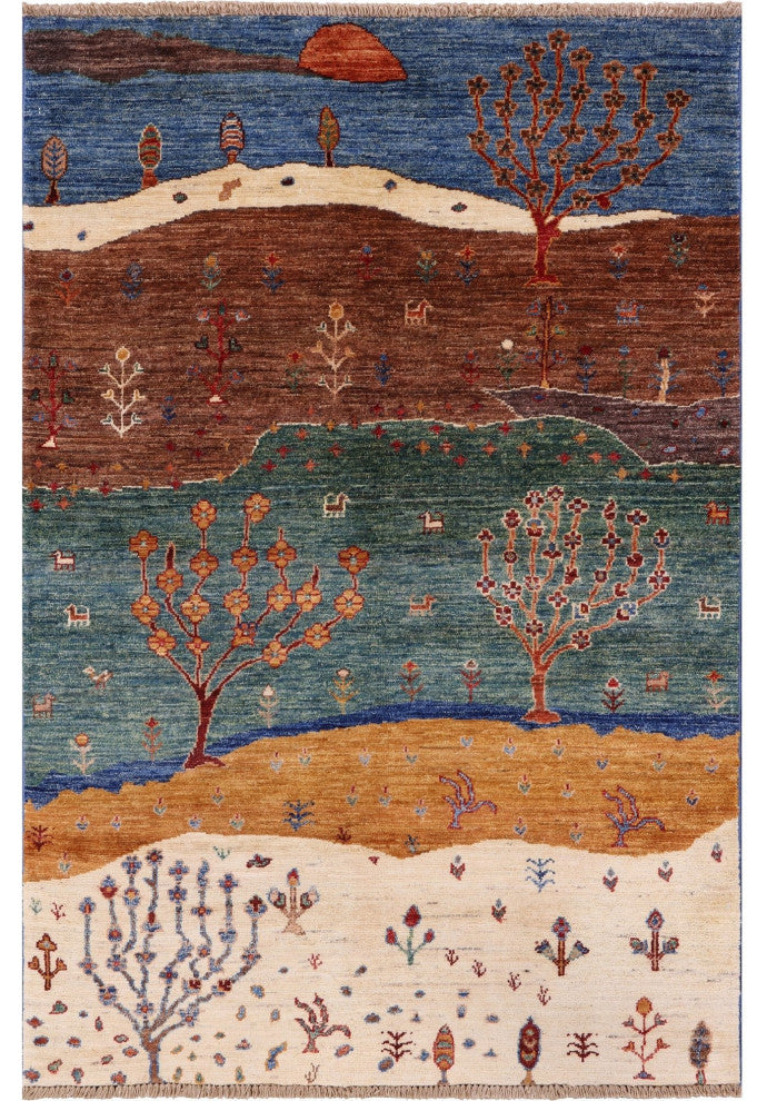Persian Gabbeh Tribal Hand Knotted Rug 3' 4" X 4' 10" - Q12423
