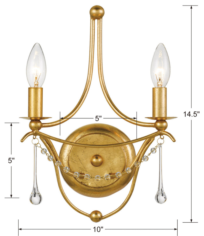 Crystorama 422-GA, 2-Light Wall Mount, Antique Gold