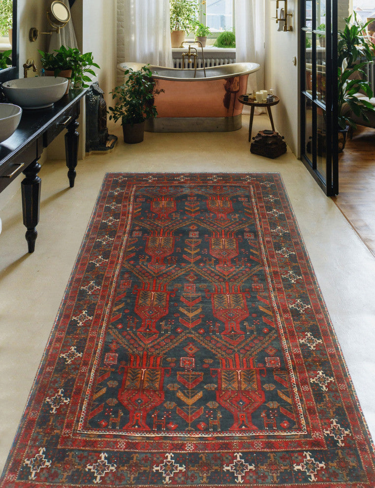 Fine Vintage Distressed Rohmal Charcoal/Red Runner, 4'0x7'8