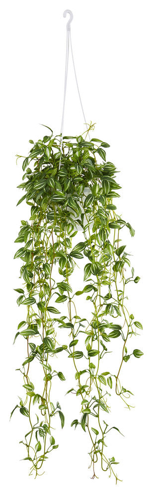 Green Variegated Wandering Jew Hanging Basket Artificial Plant