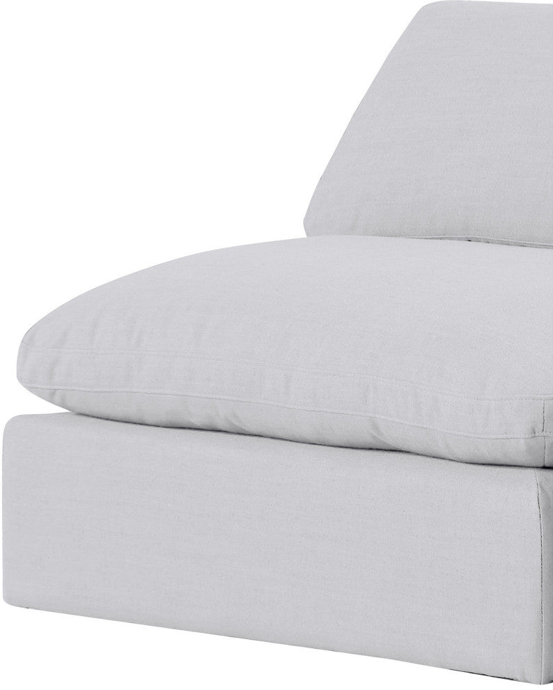 Comfy Upholstered Modular Sofa, White, 3-Piece: 3 Armless Chair, Linen Textured Fabric