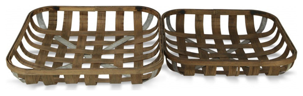 Set of Two Wood and Metal Lattice Weave Baskets