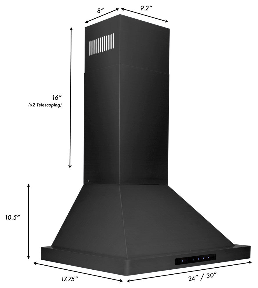 ZLINE 24" Convertible Vent Wall Range Hood in Black Stainless Steel