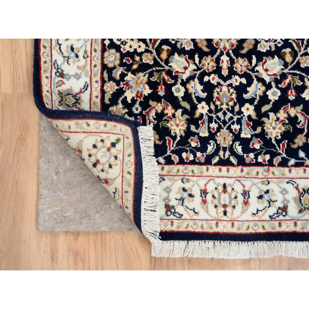 Midnight Blue 250 KPSI Wool and Silk Hand Knotted Nain Runner Rug 2'8" x 10'0"