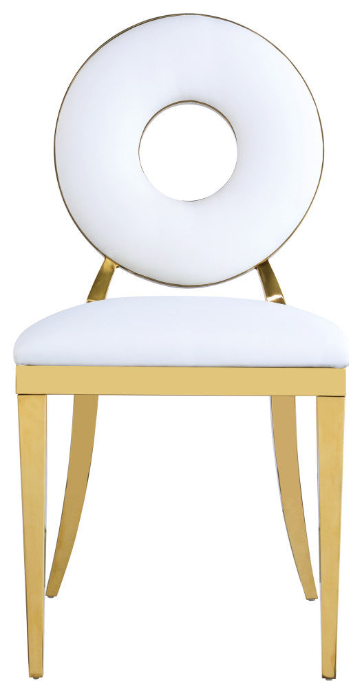 Carousel Upholstered Dining Chair, Set of 2, White Vegan Leather, Gold Finish