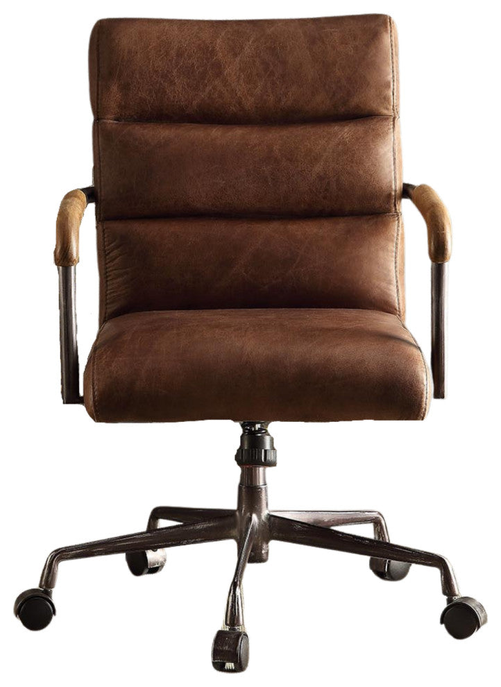 Harith Top Grain Leather Office Chair, Retro Brown, Retro Brown